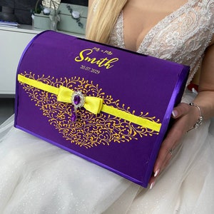 Caixa de cartão de casamento Casamento roxo e amarelo, Personalizado, Caixa de cartão para casamento Casamento roxo e amarelo, Caixa de casamento Casamento roxo, Amarelo