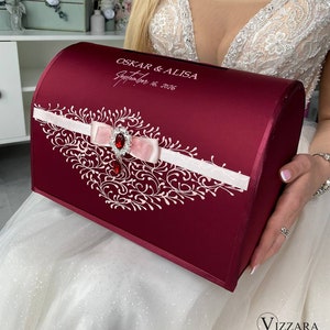 Kaartdoos bruiloft Bourgondische en blozen roze bruiloft, Gepersonaliseerde doos, Spaarpot Bourgondische en blozen bruiloft, Bruiloft doos Bourgondische bruiloft, Roze