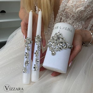 Unity candle set White and silver wedding, Wedding candles White, Candle set White wedding, Personalized candles, Candles for wedding White