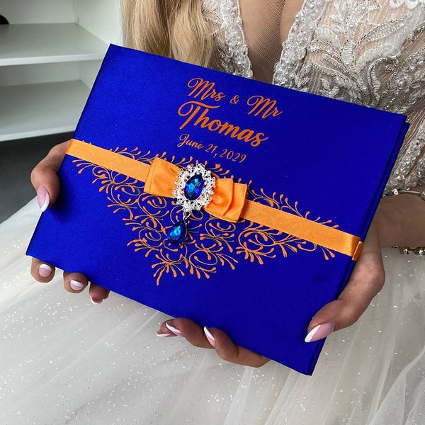 Wedding guest book Royal blue and orange wedding, Personalized, Guest book Royal blue and orange wedding, Guest book wedding Orange wedding