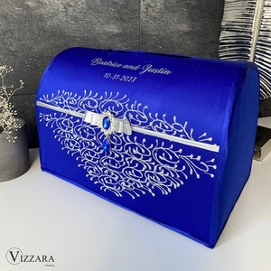 Kartenbox Königsblau und Silber, Personalisiert, Hochzeit Kartenbox Königsblau und Silberhochzeit, Kartenbox für Hochzeit Königsblau