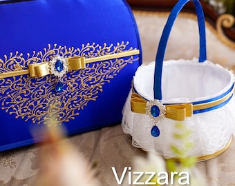 Flower girl basket royal blue and gold wedding, Basket flower girl, Flower basket, Flower girl basket modern, Flower girl basket white