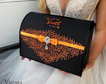 Caja de tarjetas boda Boda de Halloween, Personalizado, Caja de tarjetas de boda Boda negra y naranja, Caja de dinero de boda Negro, Decoración de boda de Halloween
