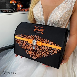 Boîte à cartes mariage mariage Halloween, personnalisé, boîte à cartes de mariage mariage noir et orange, tirelire mariage noir, décor