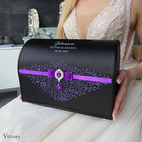 Card box wedding Black and purple wedding, Personalized, Wedding money box Black and purple wedding, Card box for wedding Black wedding, Box