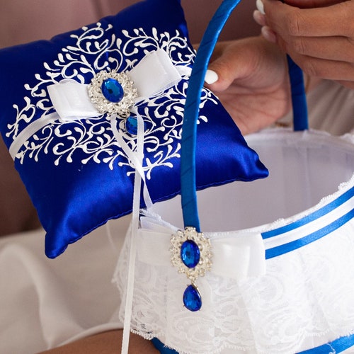 Wedding Ring Pillows and Basket Flower Girls Royal Blue and Etsy