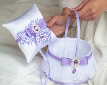 Flower girl basket and ring bearer set, Lavender flower girl basket, Flower girl basket Flower girl basket lilac Flower girl basket set of 2