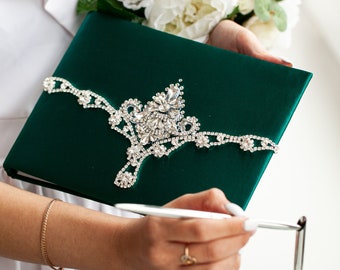 Wedding guests book Emerald green and silver weddings Personalized Guest books weddings Emerald green wedding Guests book wedding emerald