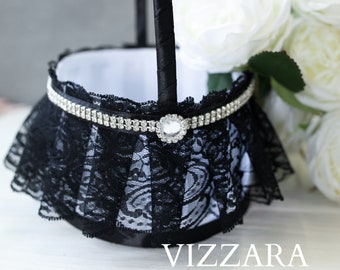 Flower girl basket Basket wedding, Basket flower girl Black wedding, Flower basket Black, Flower girl baskets Black wedding, Wedding basket