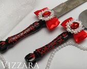 Wedding cake serving sets Black weddings Wedding cake serving set Red and black wedding Serving set wedding Black and red wedding ideas