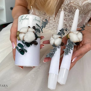 Wedding candle Set of 3 White wedding, Unity candle Eucalyptus, Personalized candle, Unity ceremony, Candle set, Candles for wedding White