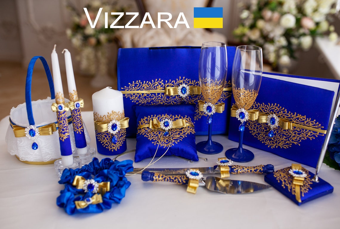 Royal blue and gold Set weddings Personalized Guest books Whole Set of 17 pcs