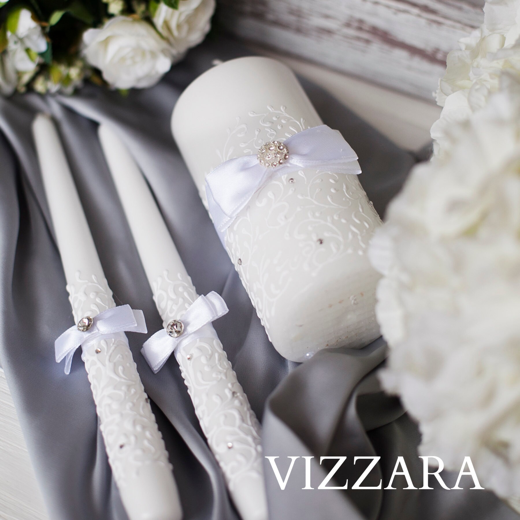 Wedding unity candle set White Unity candle Unity candle set Etsy