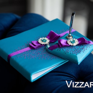 Wedding guest book Turquoise and purple wedding, Personalized, Guest book Turquoise and purple wedding, Guest book wedding Turquoise wedding