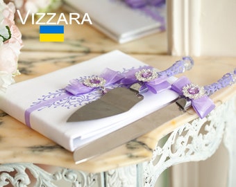 Cake serving set White and lavender wedding, Personalized, Wedding cake server White and lilac wedding, Serving set for wedding, Cake server