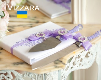 Cake servers White and lavender weddings Personalized Cake server set White and lavender wedding Cake cutting set White and lavender wedding