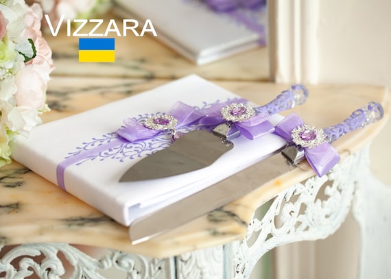 Cake servers White and lavender weddings Personalized Cake server set White and lavender wedding Cake cutting set White and lavender wedding