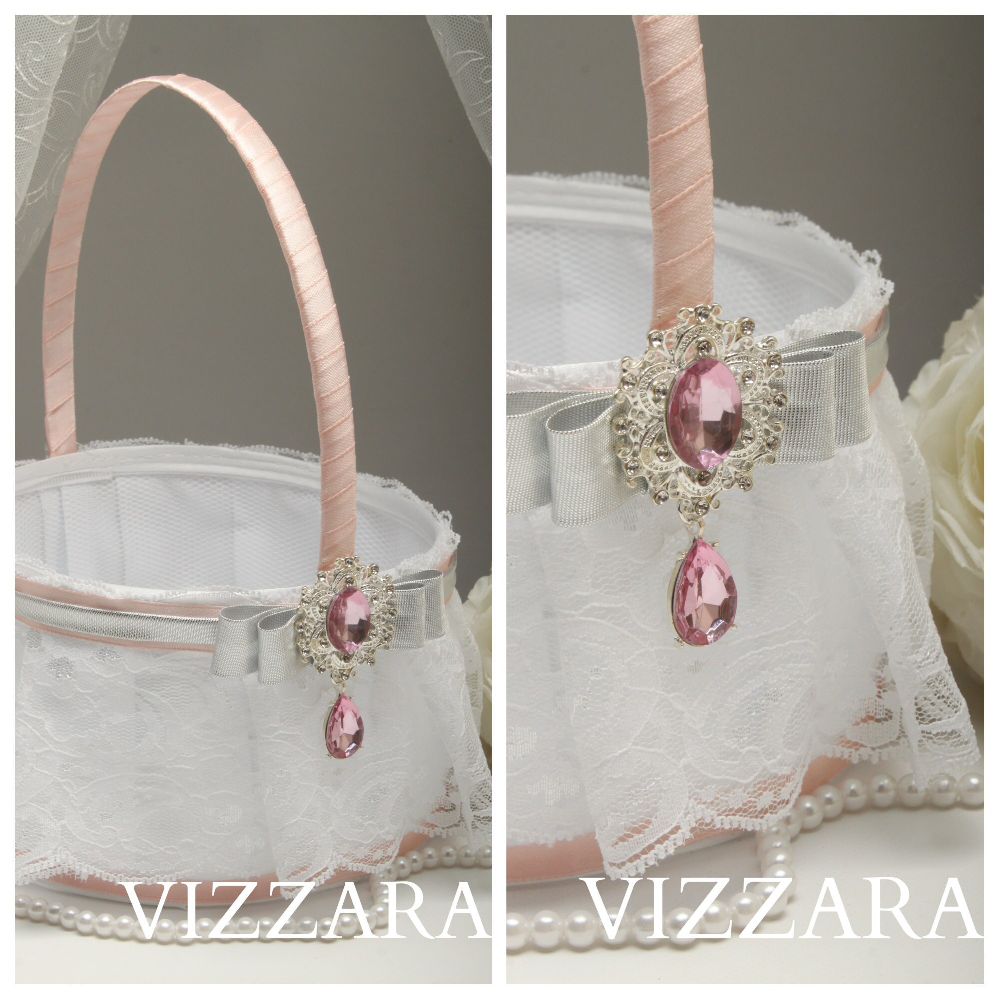 Flower girls basket Pink weddings Flower girl basket ideas Etsy