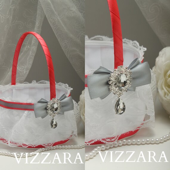 Flower Girls Basket Coral Wedding Country Wedding Flower Girl Etsy