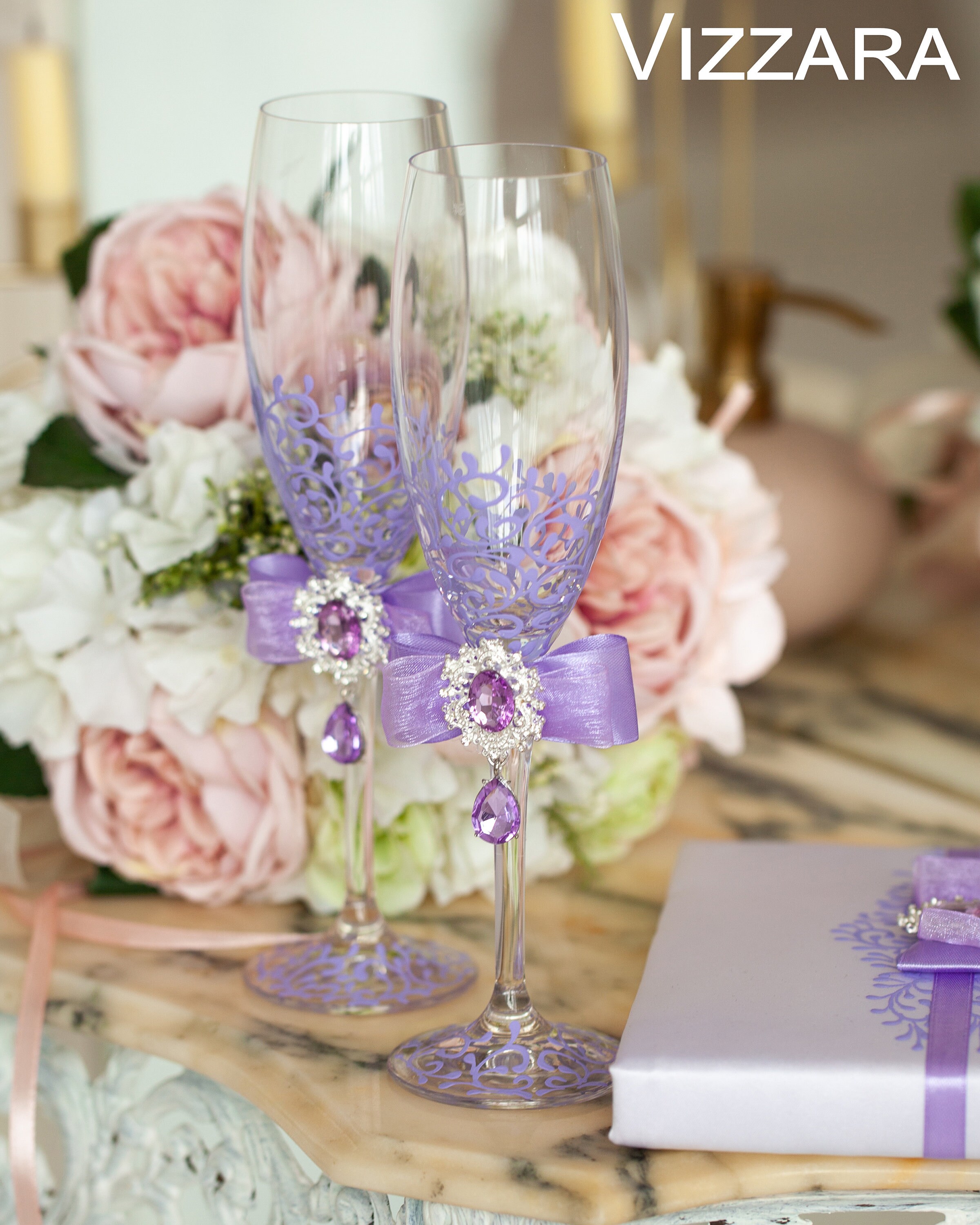 Wedding champagne flutes Champagne flutes wedding Purple Etsy