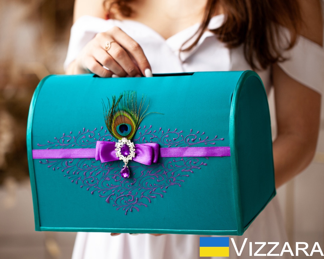 Wedding Card Box Teal and Purple Peacock Weddings Personalized Box Wedding Card Teal and Purple