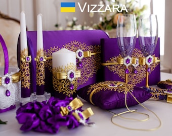 Buy Wedding Set Purple and Gold Wedding, Personalized, Guest Book