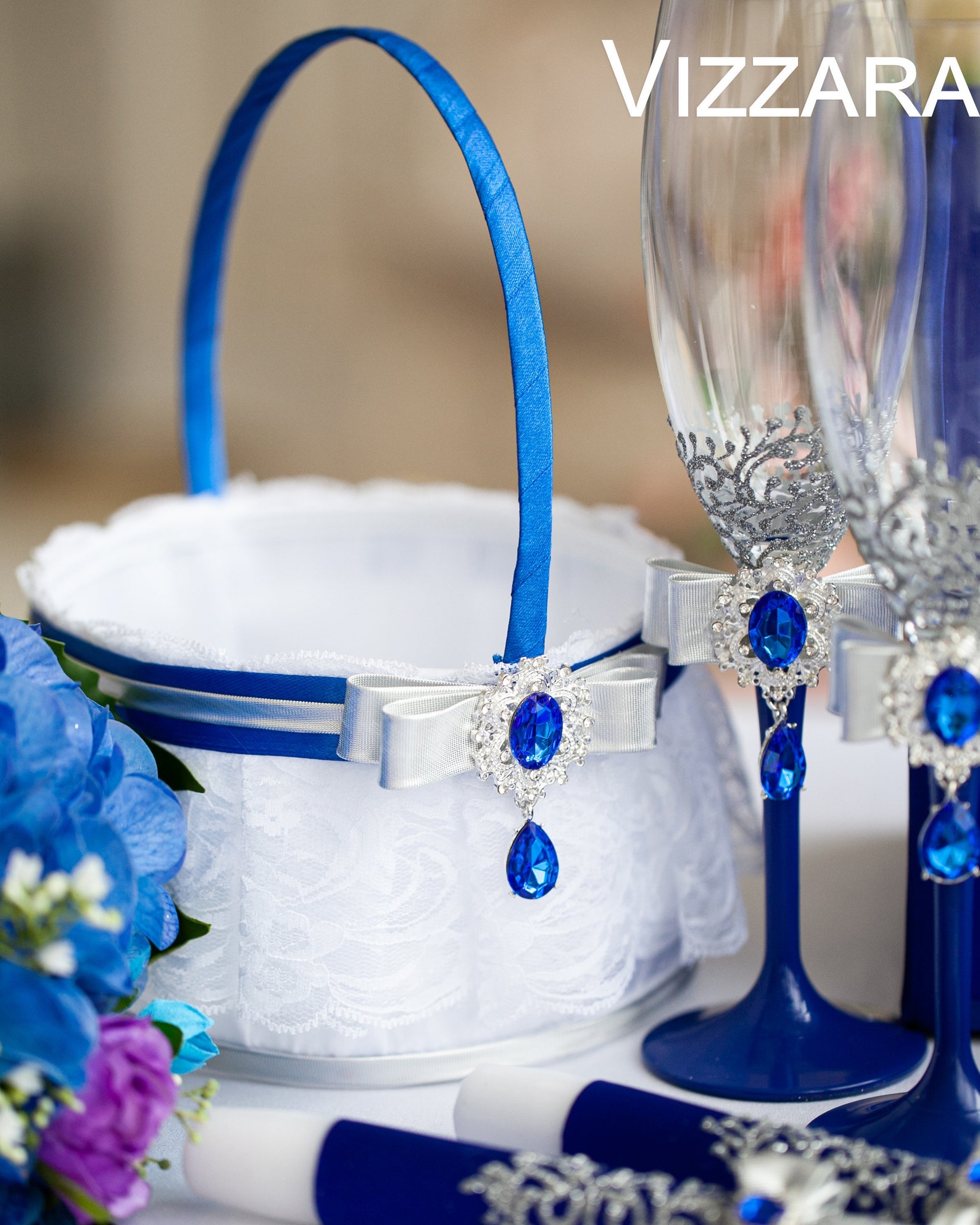 Flower Girl Basket Wedding Royal Blue Basket Flower Girl Royal Etsy