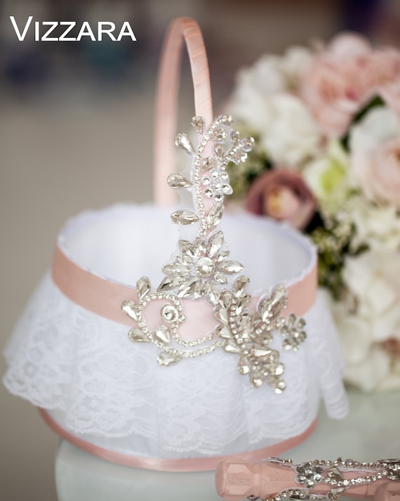 Cesto Portafiori Vintage Per Damigella - Bianco Con Pizzo E Manici In Tessuto, 20x20 Cm, Per Matrimonio E Cerimonie