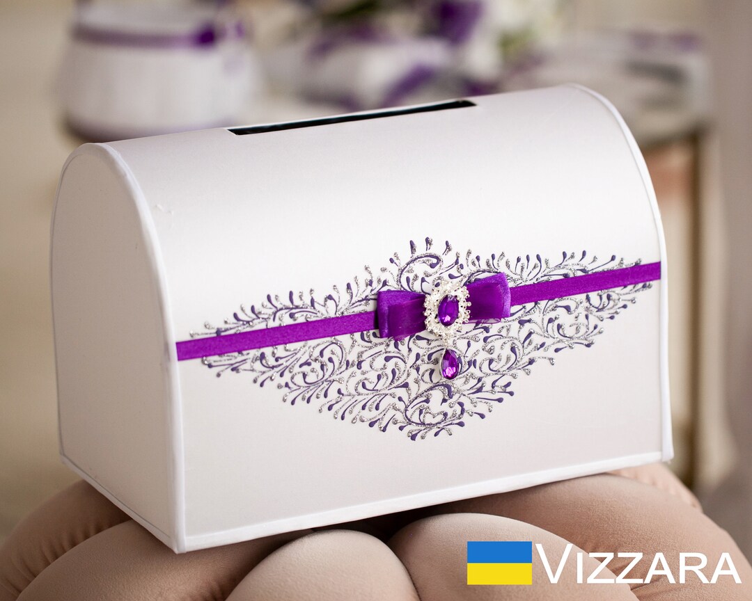 Card Box Wedding White and Purple Weddings Personalized Box Wedding ...