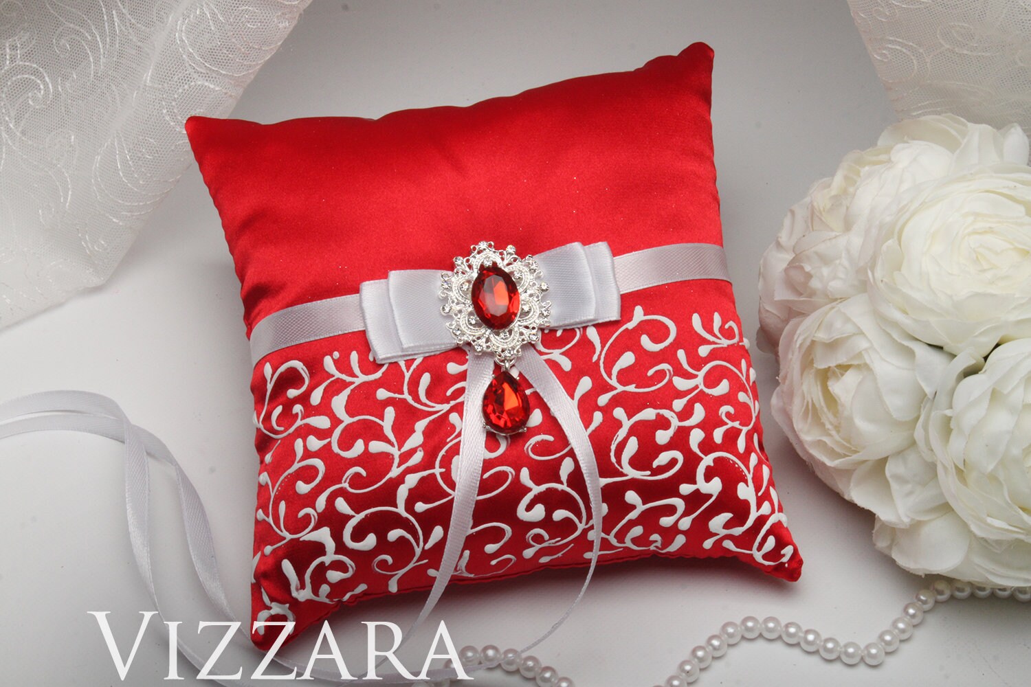 Ring pillows Red wedding Wedding ring pillows Red and white Etsy