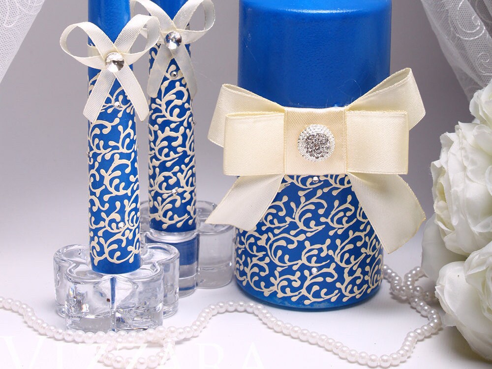 Unity candle Wedding Navy blue HandPAINTED wedding Etsy