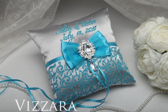 Ring bearer pillow Turquoise and grey wedding Ring bearer | Etsy