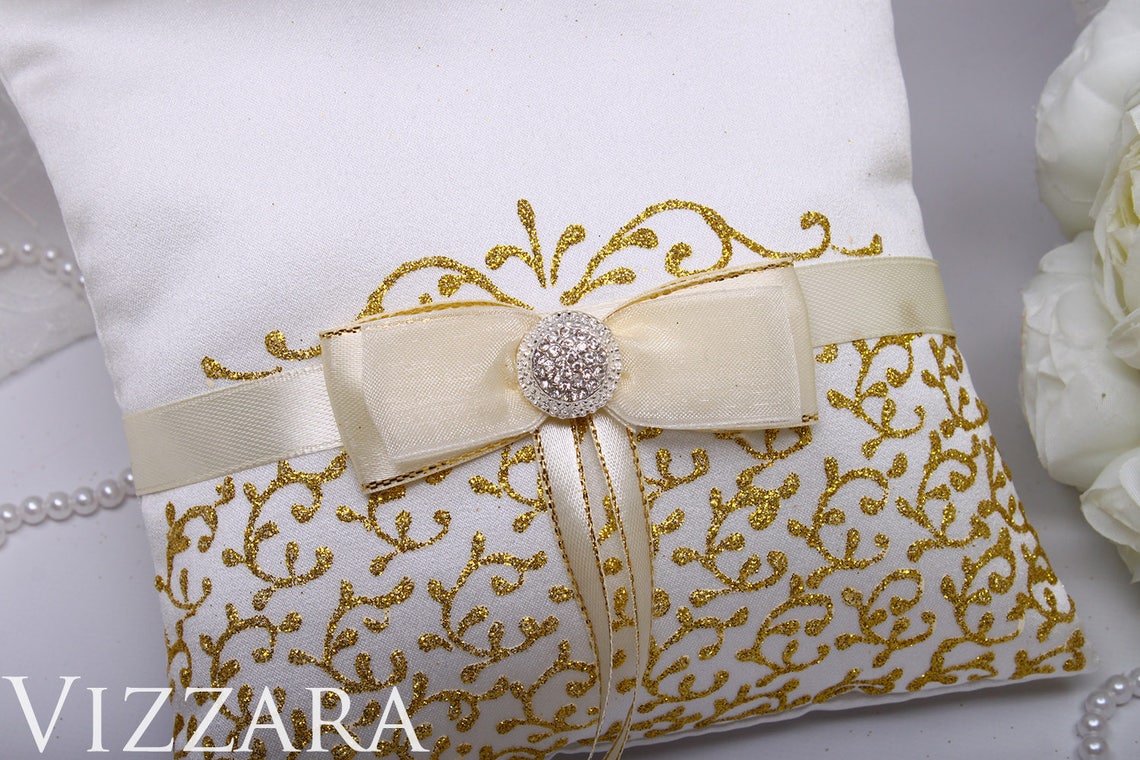Ring Bearer Pillow Hand PAINTED Gold Wedding Ring Pillows Ring Etsy