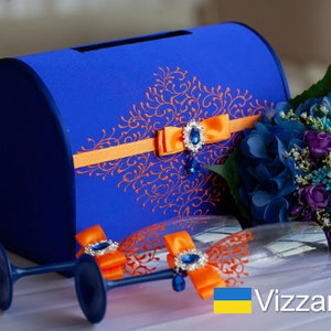 Card box Royal blue and orange wedding, Personalized, Wedding card box Royal blue and orange wedding, Card box for wedding Blue wedding