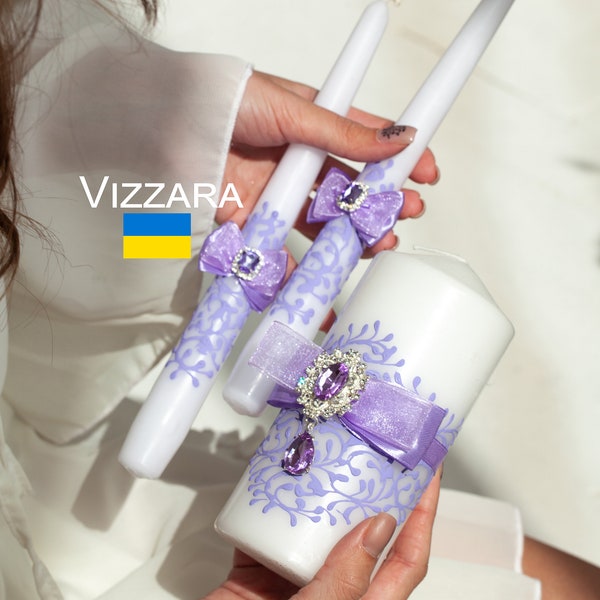 Unity candles Set of 3 White and lavender weddings Personalized Candles unity White and lavender weddings Unity candle sets White weddings