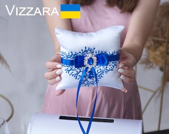 Ring bearer pillow White and royal blue weddings Personalized Pillow ring bearer White and royal blue weddings Ring pillow White wedding