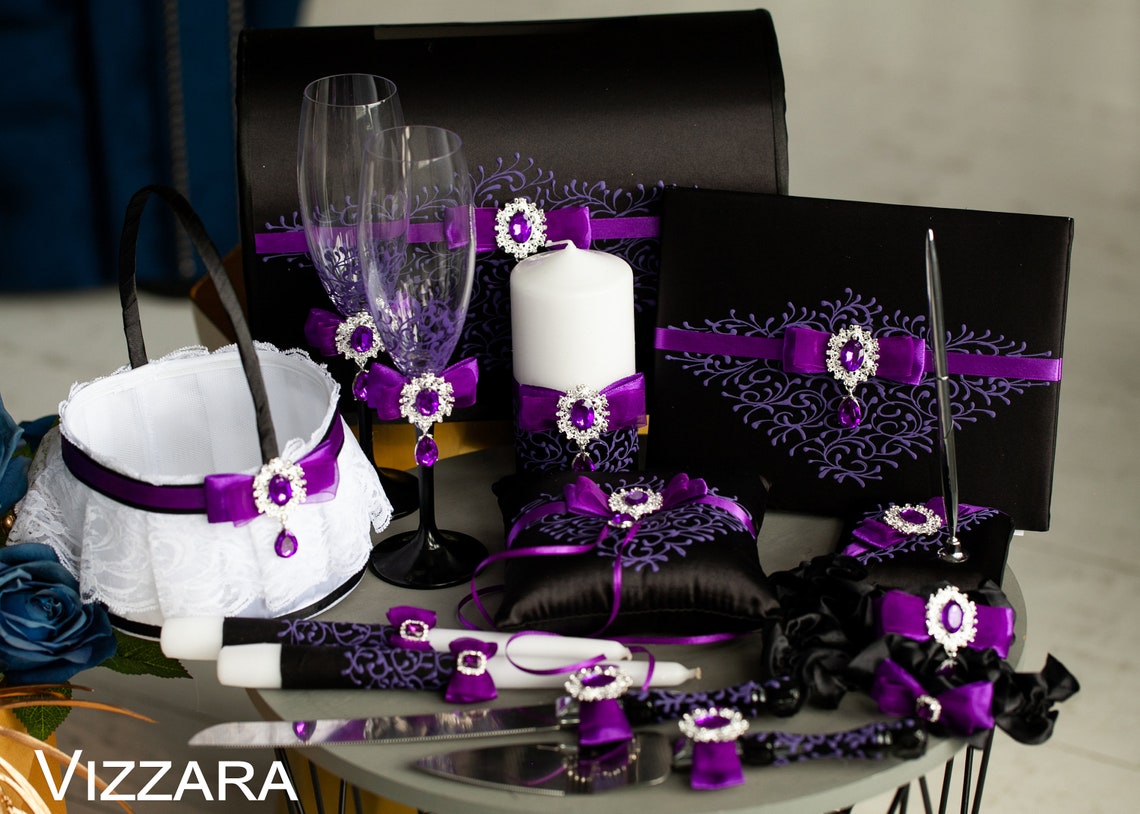 Cake servers Black and purple weddings Personalized Cake Whole Set of 17 pcs