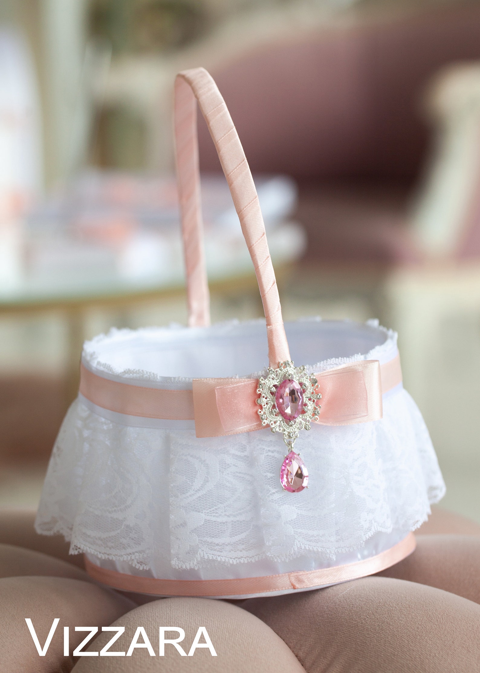 Elegant White Floral Flower Girl Basket – Wedding Petal Holder for Girls main image 1