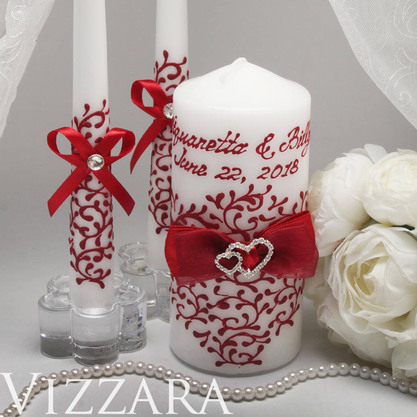 Unity candle set Red weddings Unity candles for wedding White Etsy