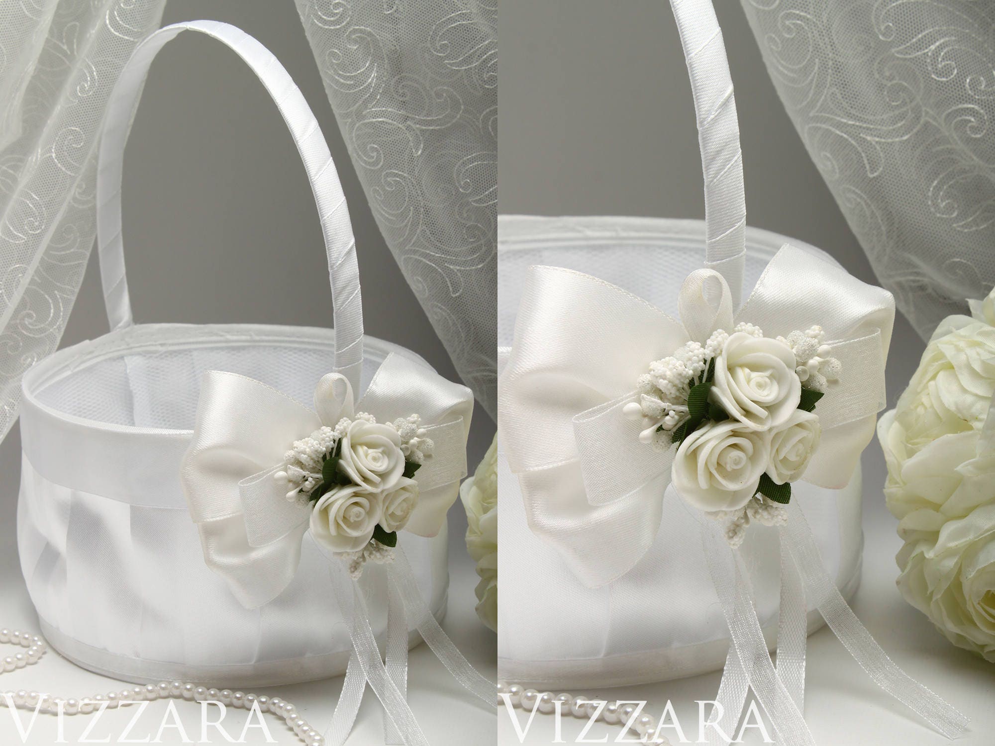 white flower girl basket Baskets White Wedding flower girl Etsy