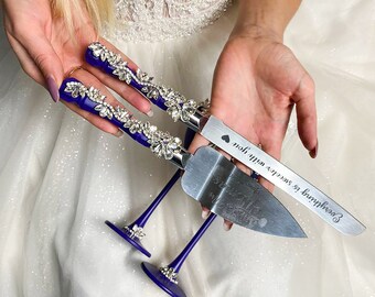 Wedding cake cutter Purple wedding, Personalized, Cake server set Purple wedding, Wedding serving set Purple wedding, Anniversary present