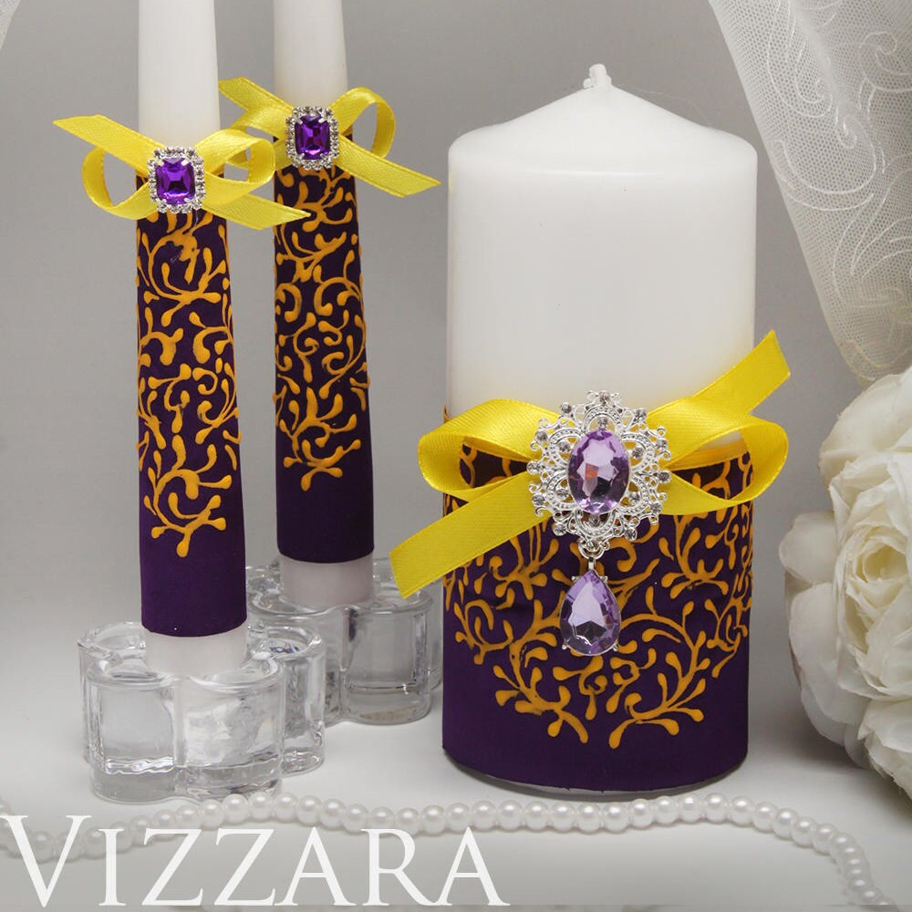 Unity candle set Purple wedding Personalized unity candle sets Etsy