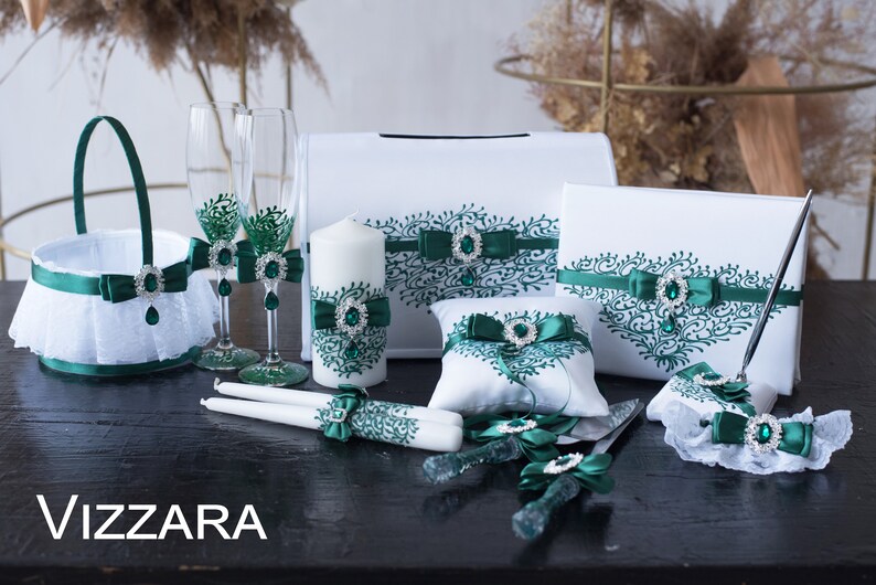 Unity Candles Set of 3 White and Emerald Green Wedding Personalized ...