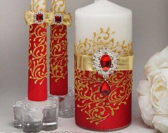 Unity candles Red weddings Unity candles for weddings Red and gold wedding Unity candles wedding Gold and red wedding