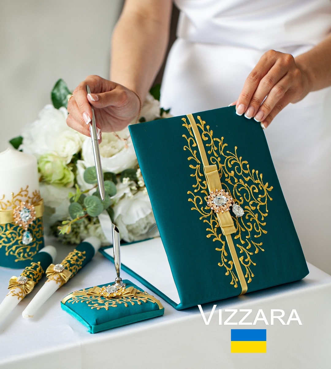 Wedding Guests Book Teal and Gold Weddings Personalized Guest Books ...