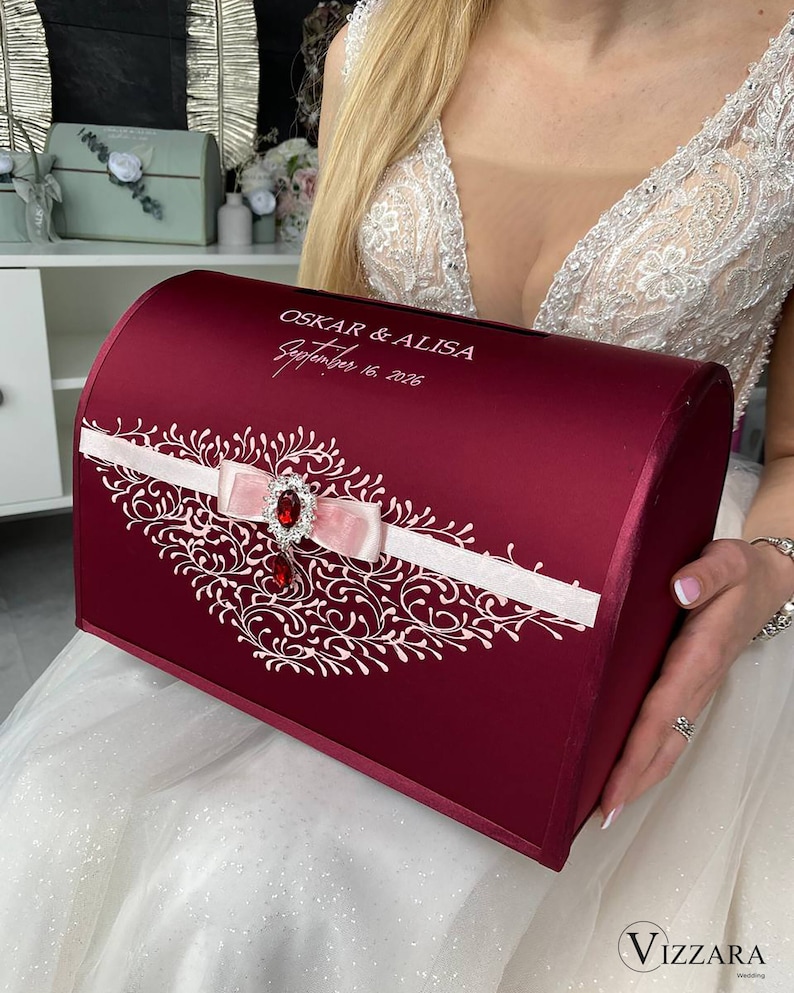 Card Box Wedding Burgundy and Blush Pink Wedding, Personalized Box ...