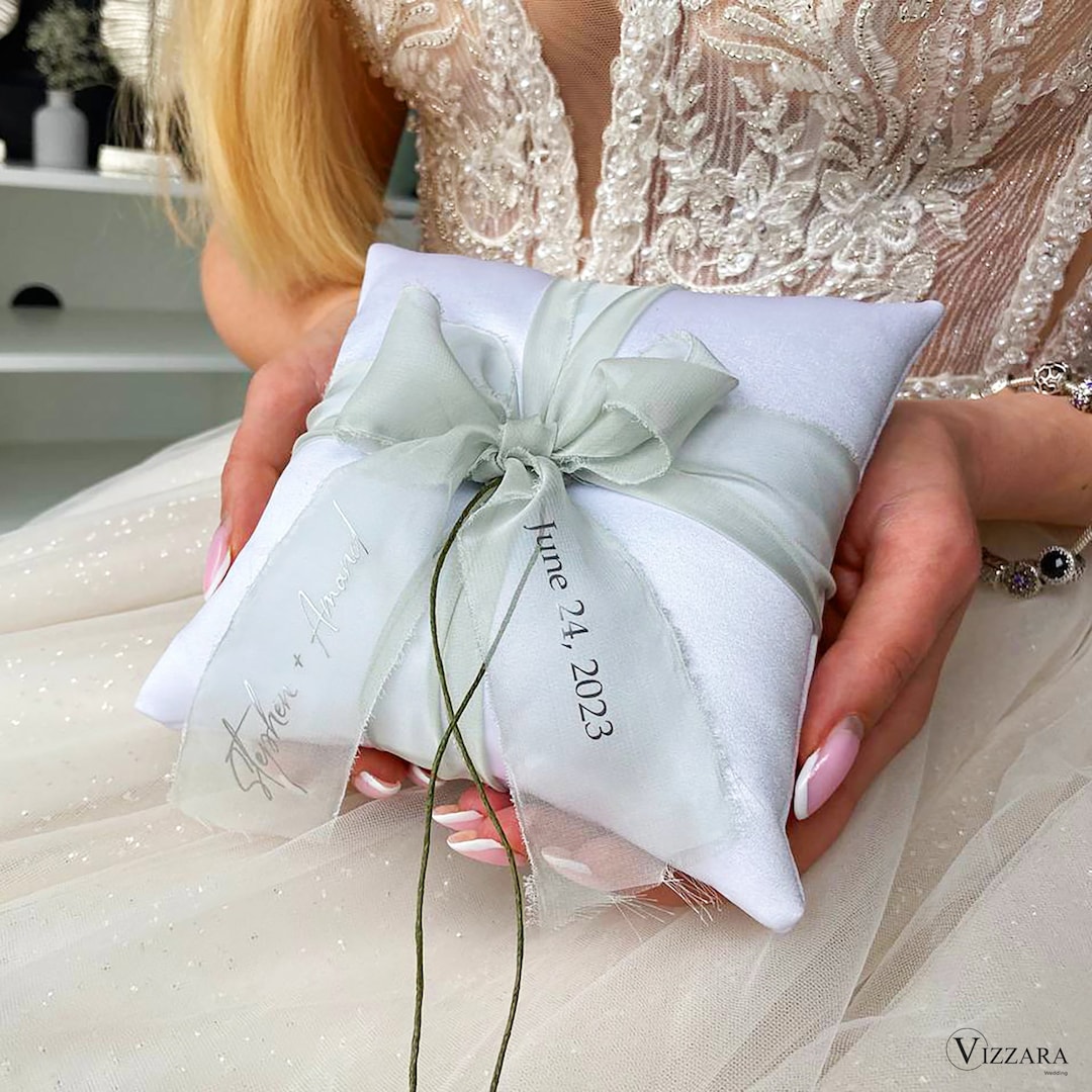 Buy Ring Bearer Pillow Sage Green Wedding, Personalized, Wedding