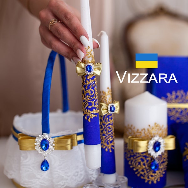 Kerzen Unity Set von 3 Royal Blau und Gold Hochzeiten Personalisierte Unity Kerzensets Royal Blau und Gold Hochzeiten Unity Kerzenhochzeit