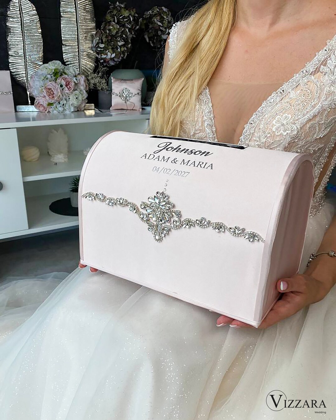 Card Box Pink Blush Wedding, Personalized Box, Wedding Box Pink Wedding ...