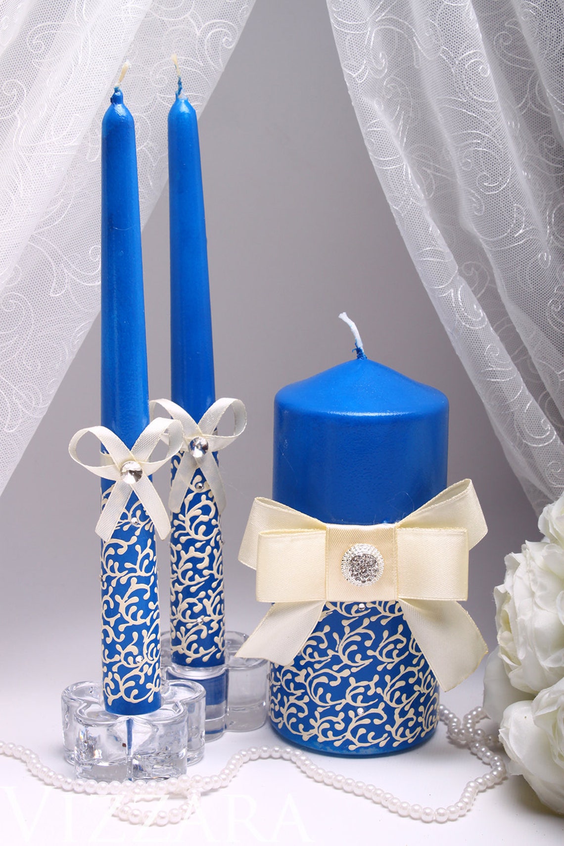 Unity candle Wedding Navy blue HandPAINTED wedding Etsy